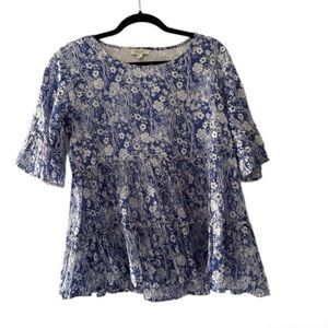 Elegant Blue Floral Ruffled Tiered Top